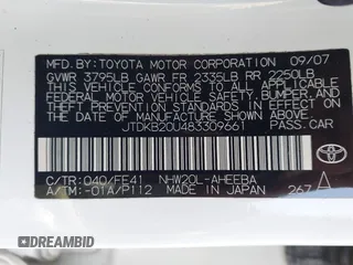 2008 Toyota Prius with VIN JTDKB20U483309661, listed as a IAAI auction lot 42064664 with Not Provided miles and . Bid and sale history available at DreamBid. Image 9.