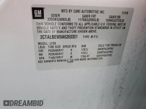 2010 GMC Terrain SLE-1 z VIN 2CTALBEW9A6260351, wystawiony jako Copart lot #86470194 z przebiegiem 46 906 mil mil oraz Szkoda całkowita • Salvage title. Historia ofert i sprzedaży dostępna na DreamBid. Obrazek 13.