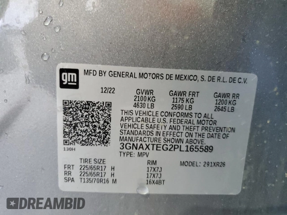 2023 Chevrolet Equinox LT z VIN 3GNAXTEG2PL165589, wystawiony jako Copart lot #63654275 z przebiegiem 187 418 mil mil oraz Czysty tytuł • Clean title. Historia ofert i sprzedaży dostępna na DreamBid. Obrazek 13.