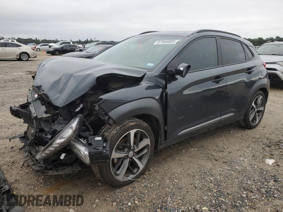 2021 Hyundai Kona Ultimate with VIN KM8K53A55MU665296, listed as a Copart auction lot 87856885 with 28,574 mi miles and Salvage Title. Bid and sale history available at carsss.com. Image 1.