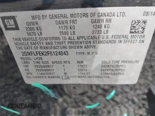 2015 Chevrolet Equinox LT z VIN 2GNFLFEK2F6124843, wystawiony jako IAAI lot #41980422 z przebiegiem 206 769 mil mil oraz . Historia ofert i sprzedaży dostępna na DreamBid. Obrazek 9.