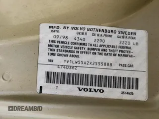 1999 Volvo V70 with VIN YV1LW55A2X2555888, listed as a Copart auction lot 58222784 with 205,133 mi miles and Salvage title. Bid and sale history available at DreamBid. Image 14.