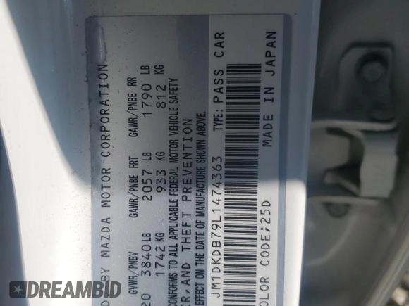 2020 Mazda CX-3 Sport with VIN JM1DKDB79L1474363, listed as a Copart auction lot 74983574 with 56,737 mi miles and Salvage Title. Bid and sale history available at carsss.com. Image 14.
