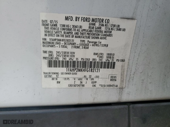 2015 Ford Sedan Police Interceptor with VIN 1FAHP2MK4FG182121, listed as a Copart auction lot 47520525 with 199,293 mi miles and Salvage Title. Bid and sale history available at carsss.com. Image 14.
