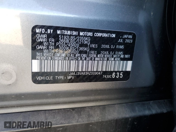 2024 Mitsubishi Outlander SE z VIN JA4J3VA83RZ009047, wystawiony jako Copart lot #54127475 z przebiegiem 38 429 mil mil oraz Szkoda całkowita • Salvage title. Historia ofert i sprzedaży dostępna na DreamBid. Obrazek 12.