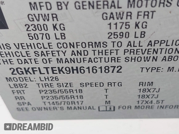 2017 GMC Terrain SLE with VIN 2GKFLTEK9H6161872, listed as a IAAI auction lot 41840052 with 151,021 mi miles. Bid and sale history available at carsss.com. Image 9.