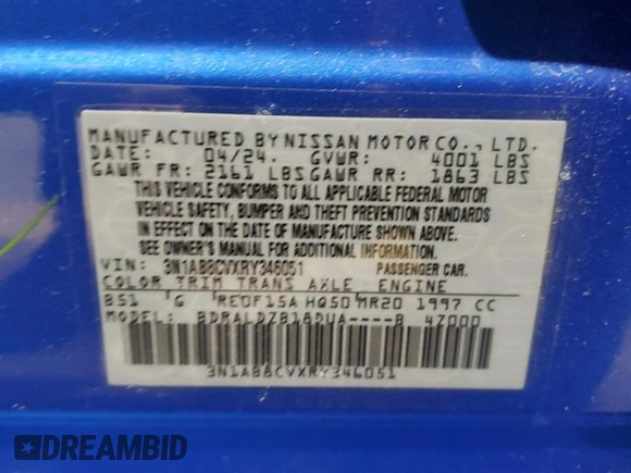 2024 Nissan Sentra SV with VIN 3N1AB8CVXRY346051, listed as a Copart auction lot 46413075 with Not Provided miles and Non Repairable. Bid and sale history available at carsss.com. Image 12.