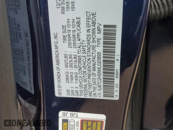 2021 Acura RDX Technology with VIN 5J8TC2H55ML020895, listed as a Copart auction lot 54103945 with 46,900 mi miles and Salvage title. Bid and sale history available at DreamBid. Image 13.