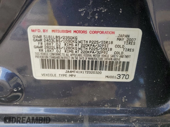 2007 Mitsubishi Outlander XLS with VIN JA4MT41X17Z020320, listed as a Copart auction lot 43949725 with 214,347 mi miles and Salvage Title. Bid and sale history available at carsss.com. Image 13.