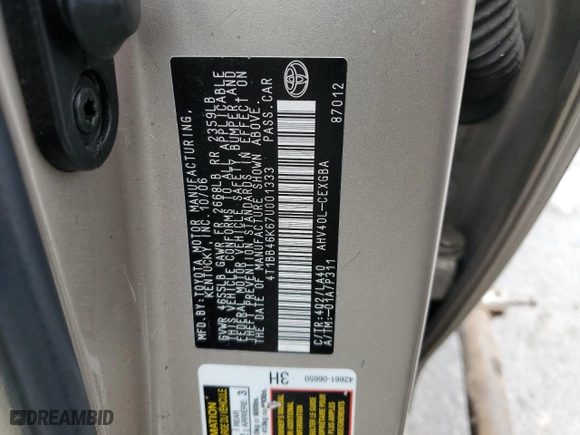 2007 Toyota Camry Hybrid with VIN 4T1BB46K67U001333, listed as a Copart auction lot 51981615 with 0 mi miles and Salvage Title. Bid and sale history available at carsss.com. Image 14.