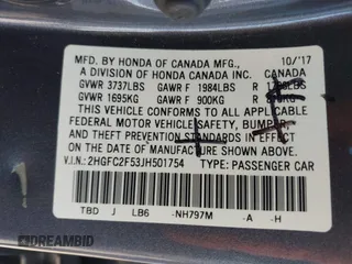 2018 Honda Civic LX with VIN 2HGFC2F53JH501754, listed as a IAAI auction lot 42203836 with 107,910 mi miles and . Bid and sale history available at DreamBid. Image 9.