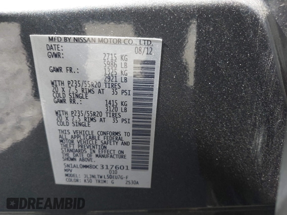 2013 Infiniti JX35 with VIN 5N1AL0MM8DC317601, listed as a IAAI auction lot 40678694 with 142,221 mi miles and . Bid and sale history available at DreamBid. Image 9.