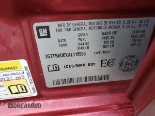2010 Pontiac G3 z VIN 3G2TB6DEXAL118985, wystawiony jako Copart lot #83327154 z przebiegiem Nie podano mil oraz Szkody całkowita. Historia ofert i sprzedaży dostępna na DreamBid. Obrazek 12.