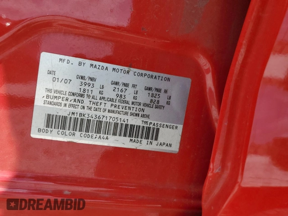 2007 Mazda 3 S Touring z VIN JM1BK343671705141, wystawiony jako Copart lot #53236265 z przebiegiem 122 227 mil mil oraz Szkoda całkowita • Salvage title. Historia ofert i sprzedaży dostępna na DreamBid. Obrazek 12.