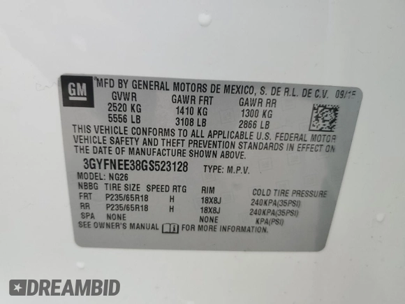 2016 Cadillac SRX Luxury Collection with VIN 3GYFNEE38GS523128, listed as a Copart auction lot 51243635 with 79,400 mi miles and Salvage Title. Bid and sale history available at DreamBid. Image 14.