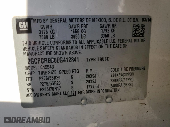 2014 Chevrolet Silverado 1500 LT with VIN 3GCPCREC0EG412841, listed as a Copart auction lot 48108645 with 121,265 mi miles and Salvage Title. Bid and sale history available at DreamBid. Image 14.