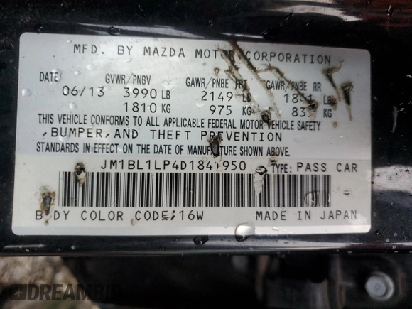 2013 Mazda 3 i Touring with VIN JM1BL1LP4D1841950, listed as a Copart auction lot 86142674 with Not provided miles and Salvage title. Bid and sale history available at DreamBid. Image 12.