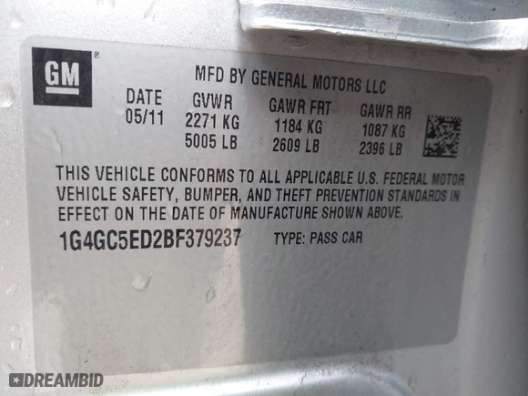 2011 Buick LaCrosse CXL with VIN 1G4GC5ED2BF379237, listed as a IAAI auction lot 41771115 with 150,012 mi miles. Bid and sale history available at carsss.com. Image 9.