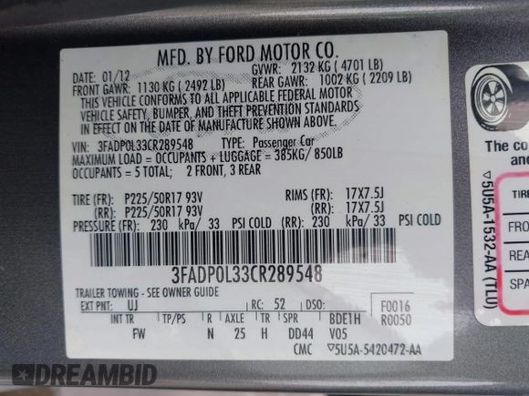 2012 Ford Fusion Hybrid z VIN 3FADP0L33CR289548, wystawiony jako IAAI lot #41905806 z przebiegiem 121 233 mil mil oraz . Historia ofert i sprzedaży dostępna na DreamBid. Obrazek 9.