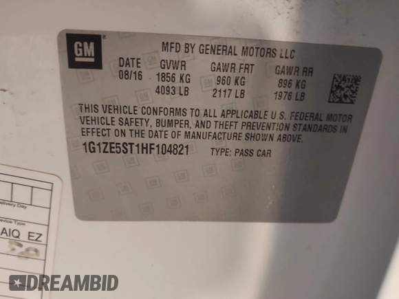 2017 Chevrolet Malibu LT with VIN 1G1ZE5ST1HF104821, listed as a IAAI auction lot 41798444 with 157,507 mi miles and . Bid and sale history available at DreamBid. Image 9.