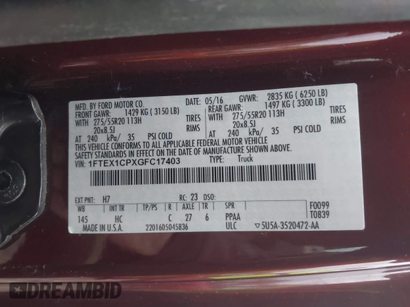 2016 Ford F-150 XL with VIN 1FTEX1CPXGFC17403, listed as a IAAI auction lot 41447816 with 99,632 mi miles and . Bid and sale history available at carsss.com. Image 9.