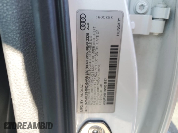 2016 Audi S3 z VIN WAUF1HFF6G1031577, wystawiony jako Copart lot #65208384 z przebiegiem 73 685 mil mil oraz Szkoda całkowita • Salvage title. Historia ofert i sprzedaży dostępna na DreamBid. Obrazek 13.