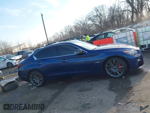 2020 Infiniti Q50 Red Sport 400 with VIN JN1FV7AR8LM660255, listed as a IAAI auction lot 41692654 with 64,773 mi miles and . Bid and sale history available at carsss.com. Image 14.