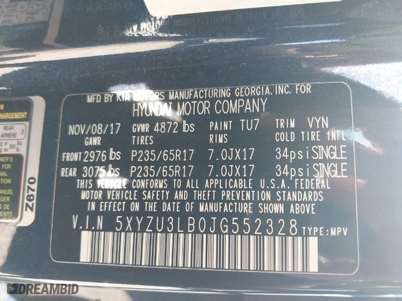 2018 Hyundai Santa Fe Sport 2.4L with VIN 5XYZU3LB0JG552328, listed as a IAAI auction lot 41869758 with 88,710 mi miles. Bid and sale history available at carsss.com. Image 9.