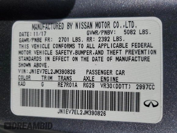 2018 Infiniti Q60 Luxe with VIN JN1EV7EL2JM390826, listed as a Copart auction lot 52806915 with 99,400 mi miles and Salvage title. Bid and sale history available at DreamBid. Image 13.