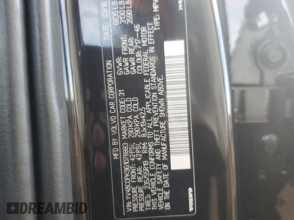 2016 Volvo XC90 T8 Momentum with VIN YV4BC0PK9G1078883, listed as a Copart auction lot 46596565 with 68,717 mi miles and Salvage Title. Bid and sale history available at DreamBid. Image 15.