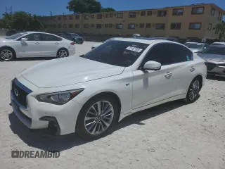 2019 Infiniti Q50 Luxe with VIN JN1EV7AR1KM590608, listed as a Copart auction lot 57457505 with 86,828 mi miles and Salvage title. Bid and sale history available at DreamBid. Image 1.
