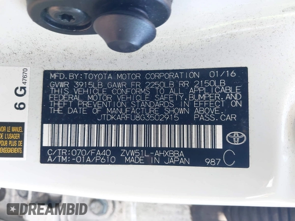 2016 Toyota Prius Four z VIN JTDKARFU8G3502915, wystawiony jako IAAI lot #41267499 z przebiegiem 110 002 mil mil oraz . Historia ofert i sprzedaży dostępna na DreamBid. Obrazek 9.