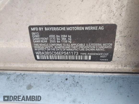 2014 BMW 3 Series 328i xDrive с VIN WBA3B5C56EP541173, выставлен на аукционе IAAI как лот 41865108 с пробегом 122 269 миль миль и . История ставок и продаж доступна на DreamBid. Изображение 9.