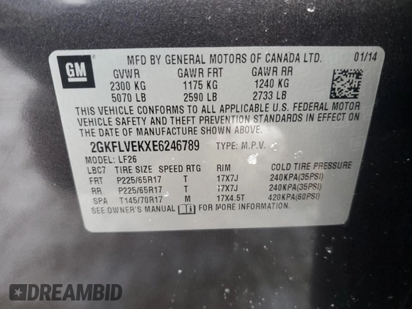 2014 GMC Terrain SLE with VIN 2GKFLVEKXE6246789, listed as a Copart auction lot 46131315 with 181,295 mi miles and Clean Title. Bid and sale history available at carsss.com. Image 13.