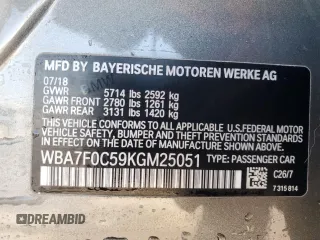 2019 BMW 7 Series 750i with VIN WBA7F0C59KGM25051, listed as a Copart auction lot 87285534 with Not Provided miles and Salvage Title. Bid and sale history available at DreamBid. Image 12.