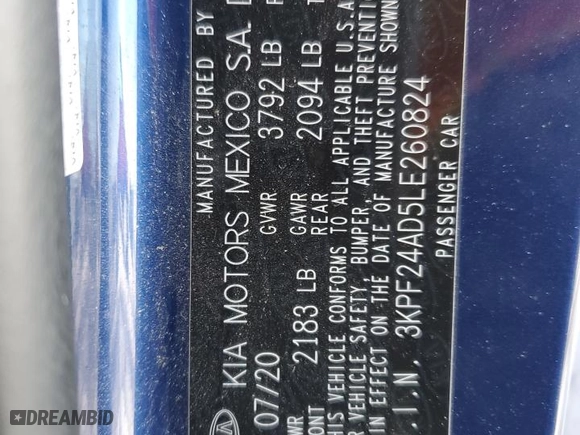 2020 Kia Forte LXS with VIN 3KPF24AD5LE260824, listed as a Copart auction lot 42775605 with 32,129 mi miles and Salvage Title. Bid and sale history available at carsss.com. Image 15.