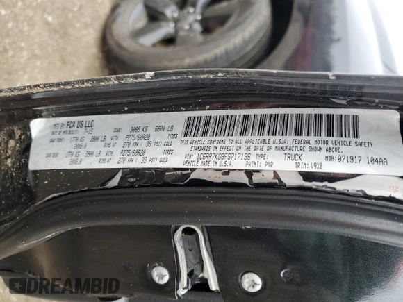 2015 Ram 1500 Express with VIN 1C6RR7KG8FS717136, listed as a Copart auction lot 46044175 with 120,002 mi miles and Salvage title. Bid and sale history available at DreamBid. Image 14.