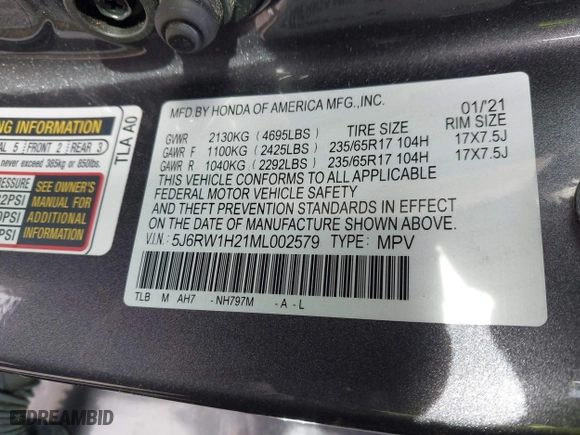 2021 Honda CR-V LX with VIN 5J6RW1H21ML002579, listed as a IAAI auction lot 41396754 with 36,000 mi miles. Bid and sale history available at carsss.com. Image 9.