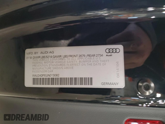 2018 Audi S5 Prestige z VIN WAU24GF50JN013082, wystawiony jako Copart lot #85085504 z przebiegiem 55 261 mil mil oraz Szkoda całkowita • Salvage title. Historia ofert i sprzedaży dostępna na DreamBid. Obrazek 12.