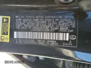 2012 Lexus CT 200h with VIN JTHKD5BH1C2081837, listed as a Copart auction lot 55655115 with Not provided miles and Salvage title. Bid and sale history available at DreamBid. Image 12.