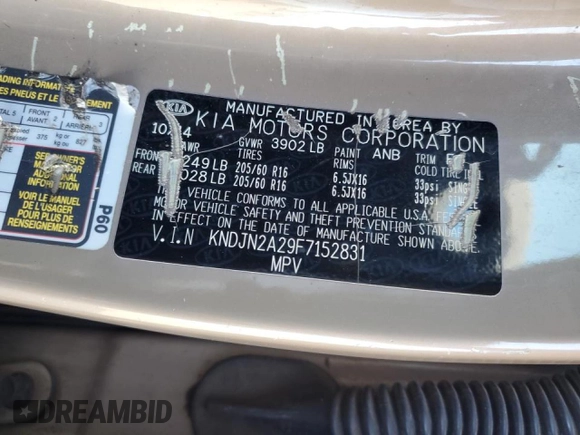 2015 Kia Soul with VIN KNDJN2A29F7152831, listed as a Copart auction lot 42054355 with 175,690 mi miles and Salvage Title. Bid and sale history available at carsss.com. Image 12.