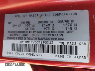 2016 Mazda 3 i Sport with VIN JM1BM1T76G1290583, listed as a IAAI auction lot 42121505 with 116,165 mi miles and . Bid and sale history available at DreamBid. Image 9.