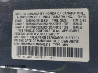 2016 Honda CR-V LX with VIN 2HKRM4H3XGH709212, listed as a IAAI auction lot 41533318 with 224,142 mi miles. Bid and sale history available at carsss.com. Image 9.