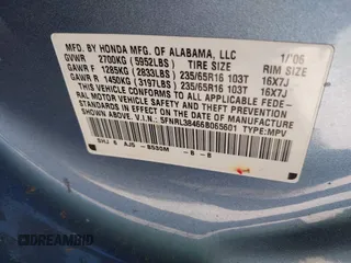 2006 Honda Odyssey EX with VIN 5FNRL38466B065601, listed as a IAAI auction lot 42559342 with 258,995 mi miles and . Bid and sale history available at DreamBid. Image 9.