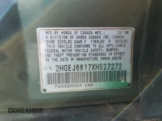 1999 Honda Civic VP z VIN 2HGEJ6617XH527272, wystawiony jako Copart lot #49640465 z przebiegiem 278 909 mil mil oraz Szkoda całkowita • Salvage title. Historia ofert i sprzedaży dostępna na DreamBid. Obrazek 12.