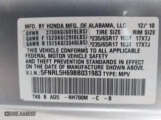 2011 Honda Odyssey EX-L with VIN 5FNRL5H69BB031983, listed as a IAAI auction lot 41947443 with 148,111 mi miles. Bid and sale history available at carsss.com. Image 9.
