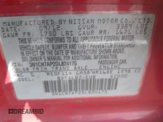 2013 Nissan Versa S Plus with VIN 3N1CN7AP2DL824175, listed as a IAAI auction lot 42834344 with 211,081 mi miles and . Bid and sale history available at DreamBid. Image 9.