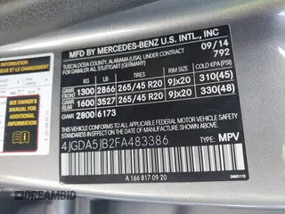 2015 Mercedes-Benz M 350 with VIN 4JGDA5JB2FA483386, listed as a IAAI auction lot 42597674 with 202,833 mi miles and . Bid and sale history available at DreamBid. Image 9.