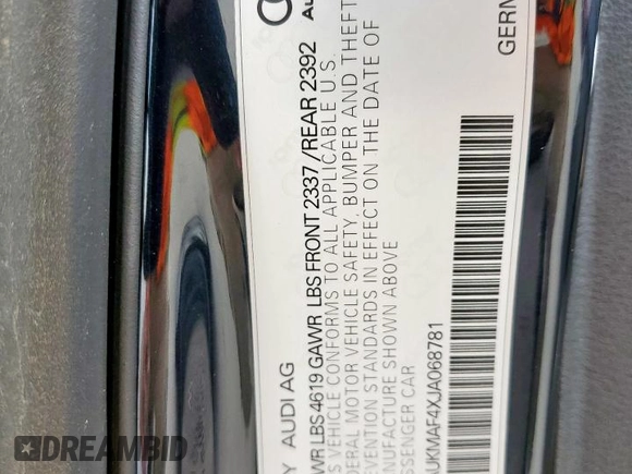 2018 Audi A4 Premium z VIN WAUKMAF4XJA068781, wystawiony jako Copart lot #57137725 z przebiegiem 75 303 mil mil oraz Szkoda całkowita • Salvage title. Historia ofert i sprzedaży dostępna na DreamBid. Obrazek 13.