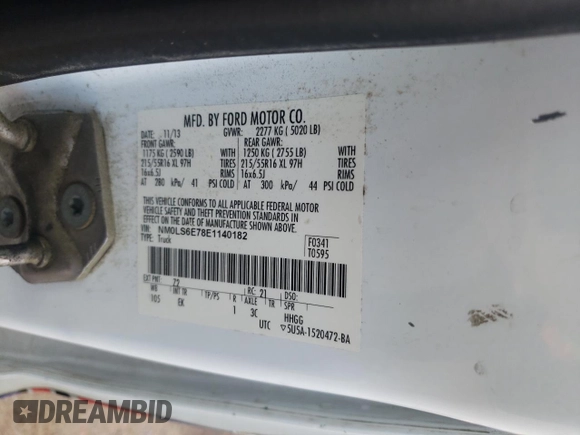 2014 Ford Transit Connect XL с VIN NM0LS6E78E1140182, выставлен на аукционе Copart как лот 55660695 с пробегом 179 993 миль миль и Чистый • Clean title. История ставок и продаж доступна на DreamBid. Изображение 13.